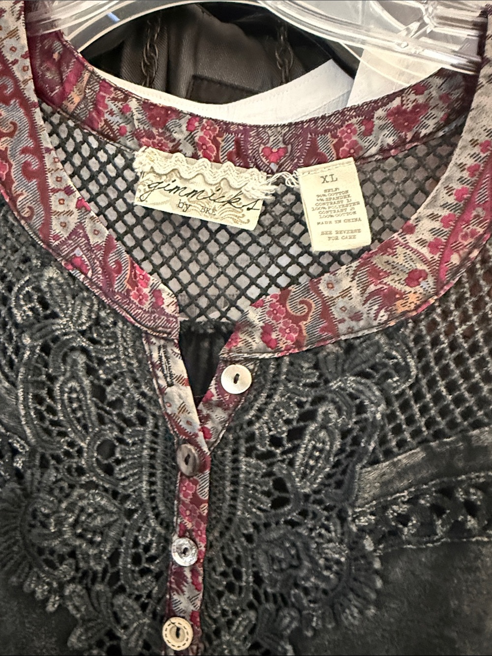 gimmicks by BKE Charcoal Crochet Lace Top with Red Paisley Trim - Picture 3 of 5